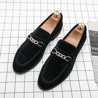 Fashion Luxury Brand Suede Men's Loafers Slip-on Fashion British Style Nubuck Leather Shoes Pointed Toe Thick Sole Black Designer Men's