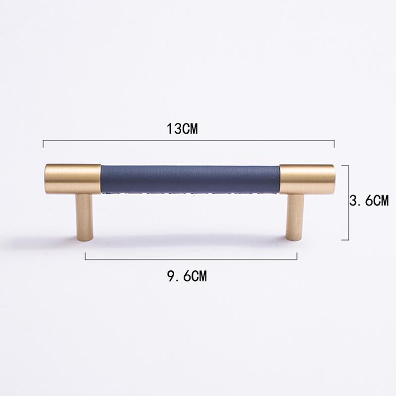 Nordic Style Simple PU Leather + Brass Door Drawer Double Hole Cabinet Handle Kitchen Cupboard Door Pulls Furniture Handle