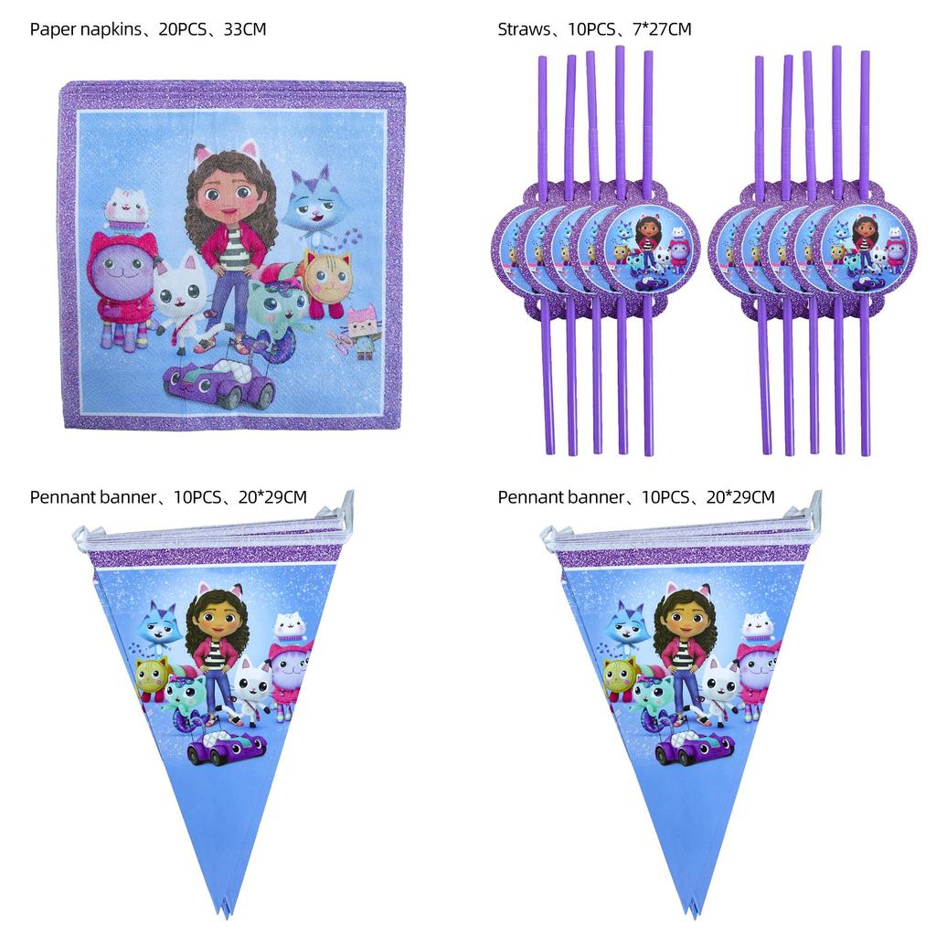 Gabby Dollhouse Theme Party Supplies For Adult Children Birthday With Balloon Decoration And Cups