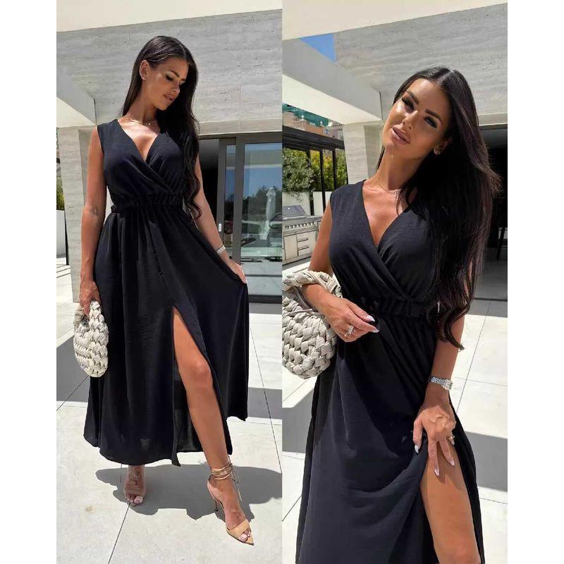 

Летние женские платья Сексуальная женская юбка Сексуальное платье-халтер с разрезом Женщины Black M