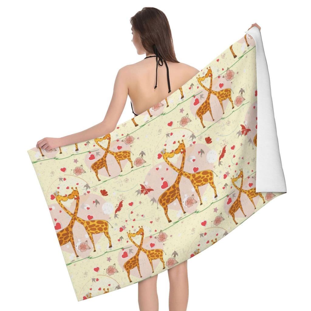 Microfiber Beach Towel Funny Giraffe with Palm Tree Sunglassea Drink Watermelon Juice Towels, Quick Dry Cool Bath Towel for Swim