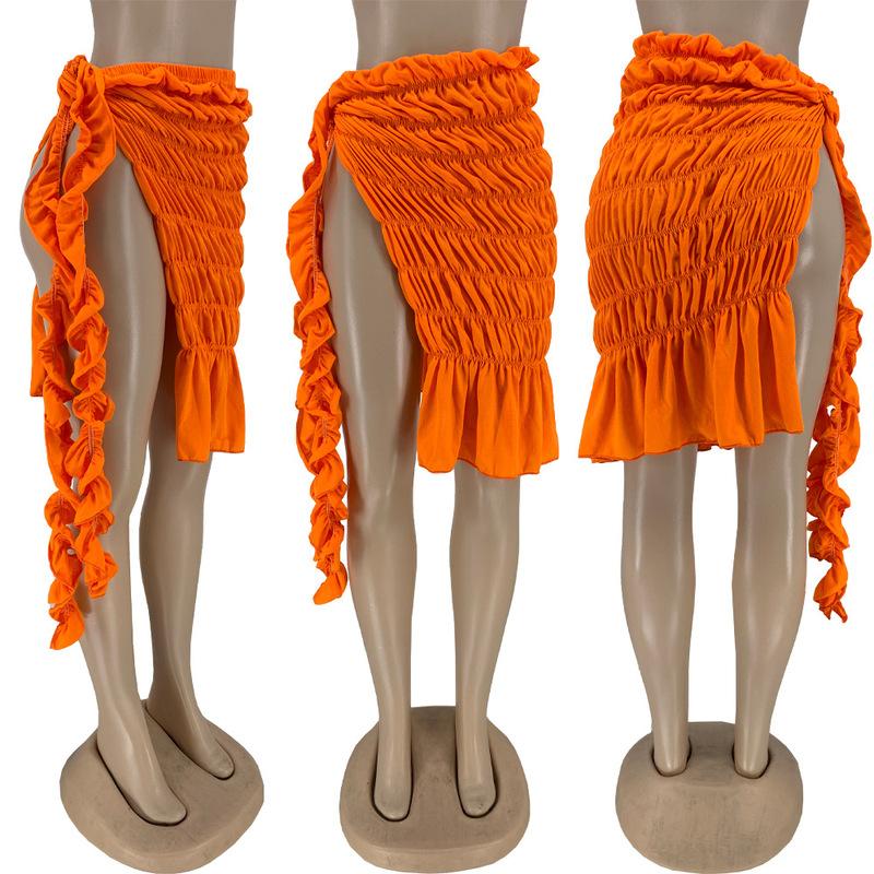 Eleganter fester Plissee-Schlitz-Nachtclub-Cocktail-Party-Rock, Sommer, unregelmäßiger, fester, sexy Rock, beiläufiger gestrickter Hip-Wrap-Rock 21936