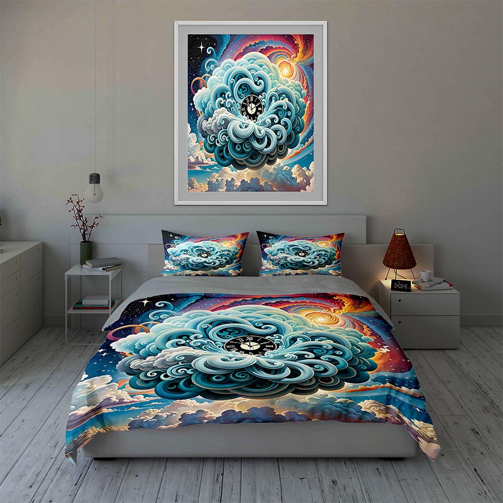 Swirling cloud clock Bedding Duvet cover sets Duvet covers Pillowcases gifts (1 * Duvet Cover 2 * Pillowcases, without duvet insert)