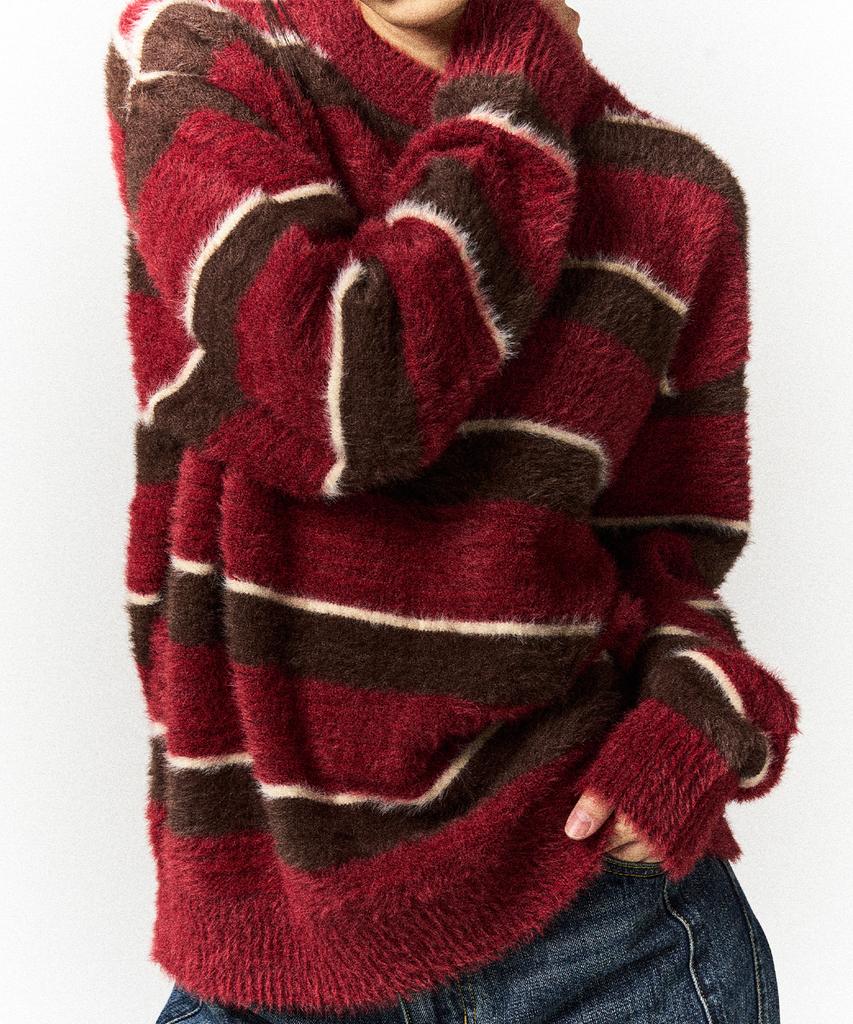 SLOWACID Hairy Stripe Pullover Knit [Red]