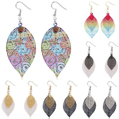 Earrings Leaf Earrings Gold Simple Double Layer Hollowed Out Leaf Earrings Vintage Double Layer Teardrop Straw Large Circle Women's Earrings