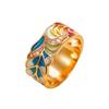 Huajie Trendy Copper Gold-Plated Drip Oil Ring with European, American, and Punk Influences in Blue and White Porcelain Pattern