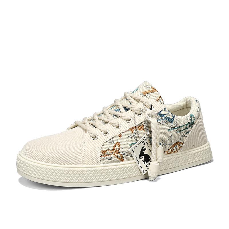 Cloth Breathable Low-Top Board Shoes Men'S Casual Flat-Bottom Sports Color Matching Lace-Up Trendy Men'S Shoes