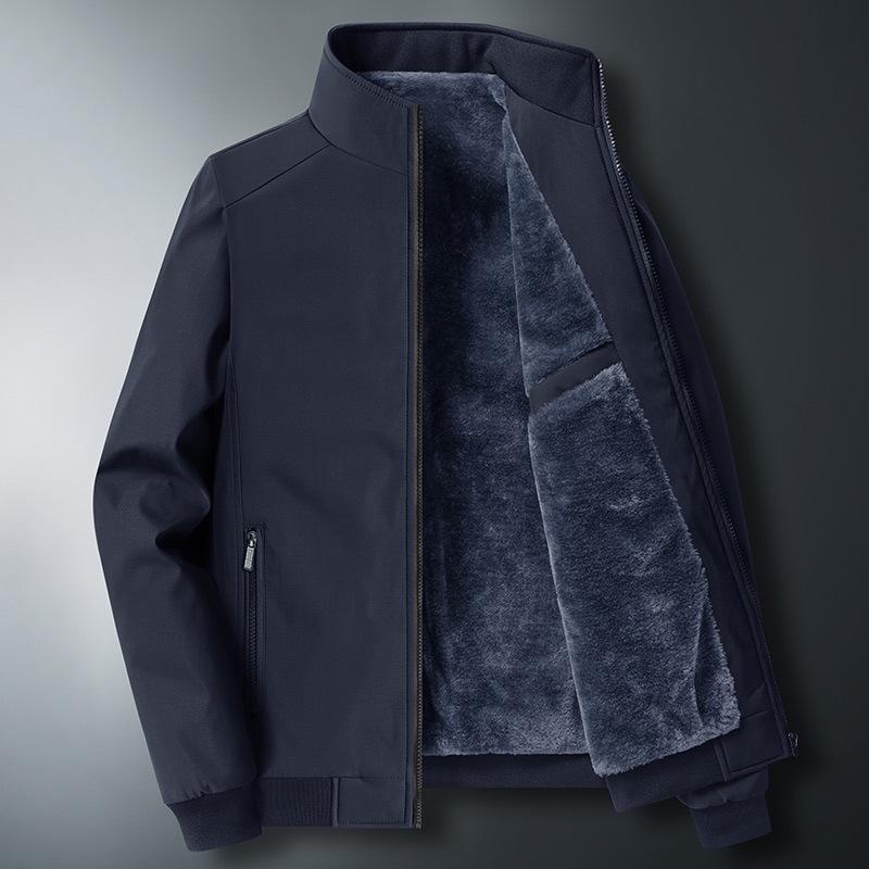 Men's Plus Size Fleece-Lined Cotton Padded Jacket - Thick Stand-Up Collar Casual Coat