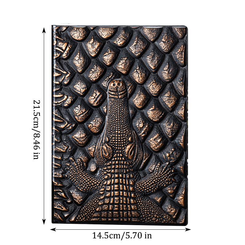 A5 Notebook,Crocodile Embossed Retro Hardcover Leather Cover,100 Sheets Per Book,Horizontal Lines Inside,Office And Study Diary