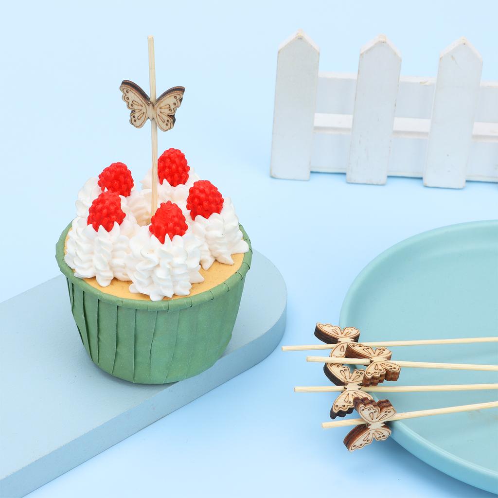 200 Pieces Cute Cocktail Picks For Drinks Wooden Cactus Shaped Fruit Picks Cake