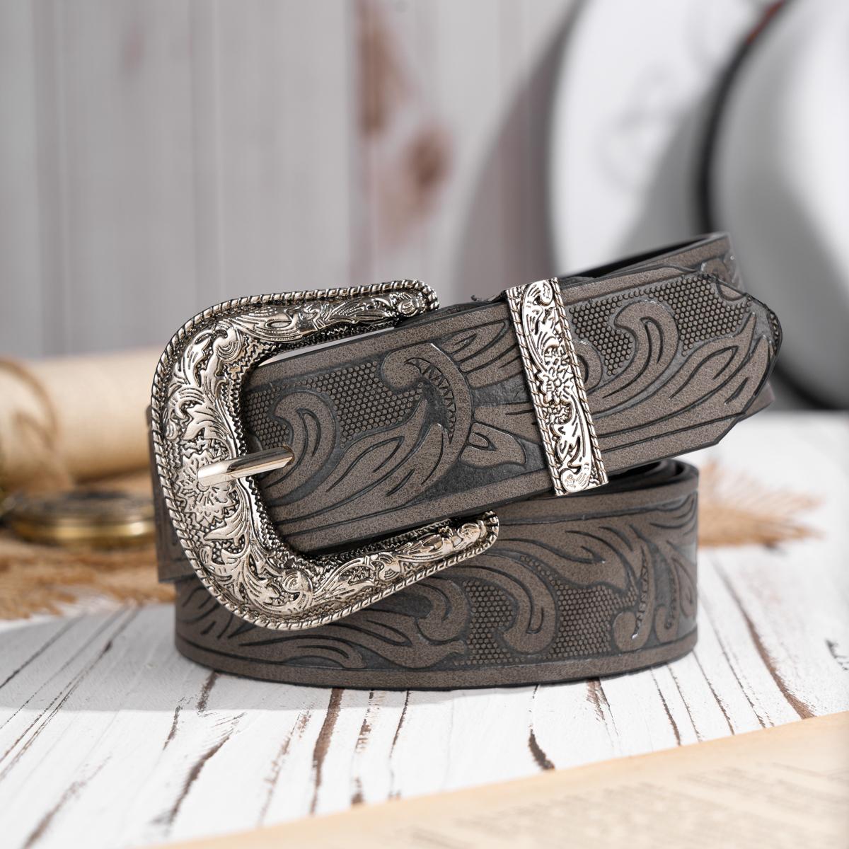 A casual, individual and retro belt, Western-style clothing accessory, metal buckle, PU belt, suitable for both men and women 120cm