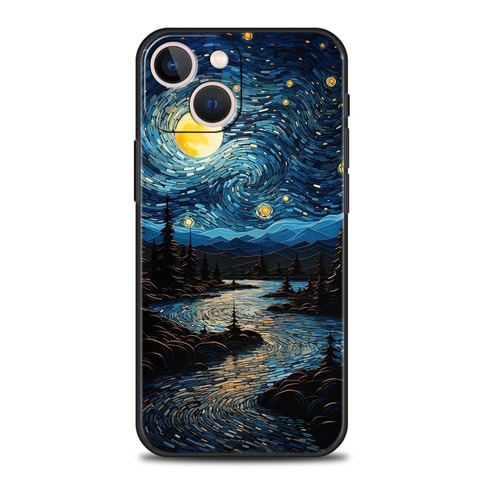 Van Gogh Starry Night Style World Landmark Illustration Phone Case for iPhone 17 16 15 14 13 12 11 Series Pro Max Plus