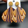 Vintage Painted Leaf Shaped Wooden Earrings for Women Ethnic Artistic Style Personality Earring Vacation Party Jewelry
