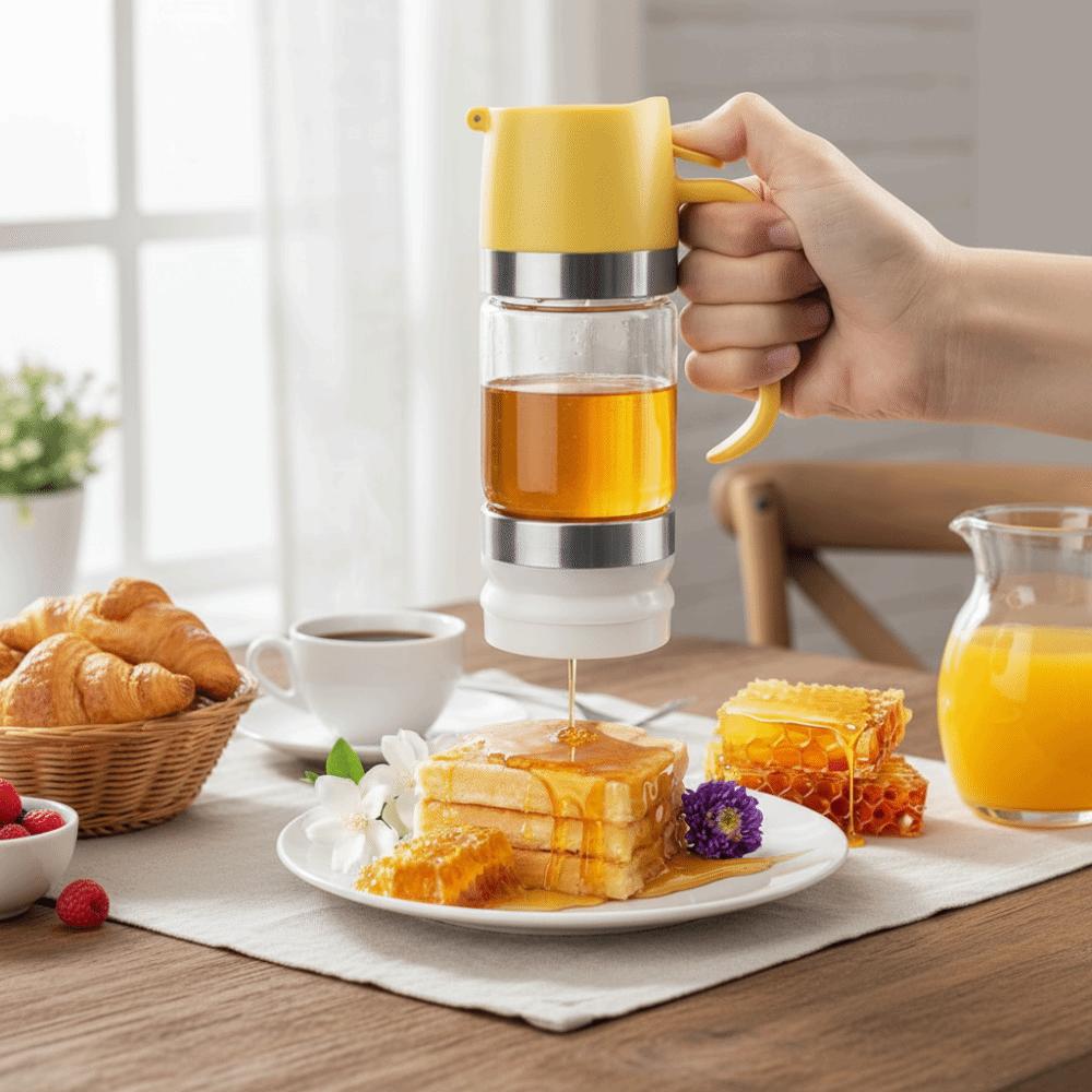 Durable 300 ML Glass Honey Dispenser Clear with Handle No Drip Honey Jar Press Type Sealed Honeys Bottle Tea