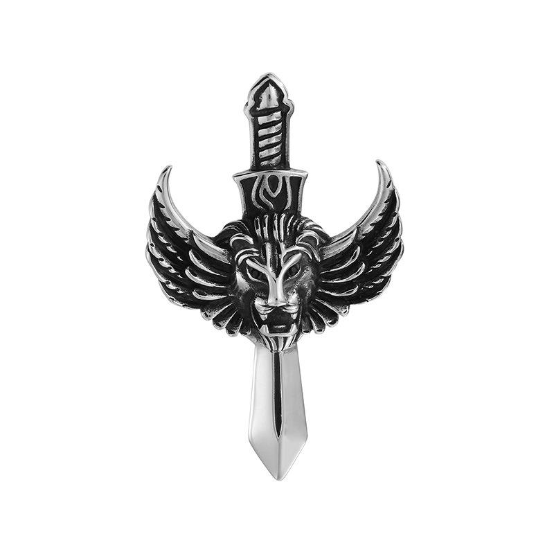 Flying Wings Pendant, Gothic Lion Head Rose Cross Wings Titanium Steel Men'S Pendant