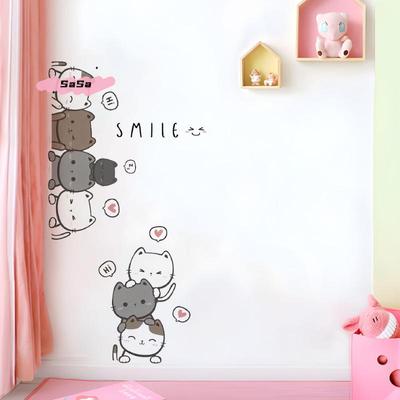 S-1Pc Furniture Cartoon Cute Cat Wall Stickers For Door Home Decor Accessories Living Room Kids Room Decoration Wall Decal