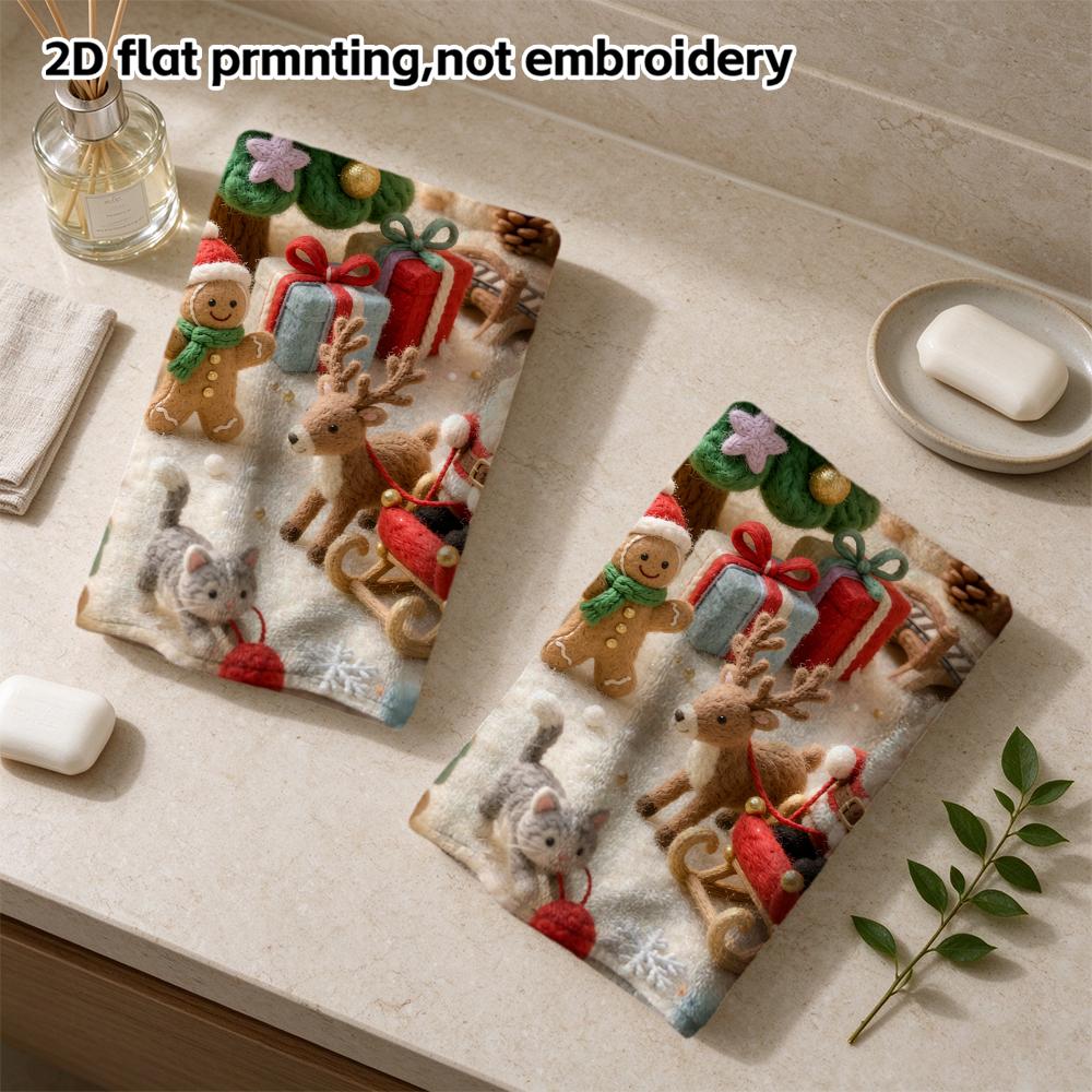 Christmas Knit Scene Bath Towel, Soft Absorbent Holiday Shower Towel, Santa Snowman Winter Print Towel