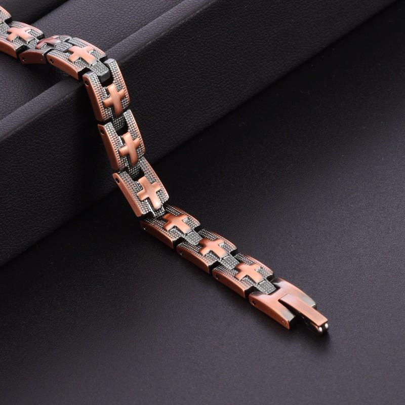 Mens Vintage Copper Cross Bracelet 99.9% Pure Magnetic Therapy Hand Chain Geometric Design