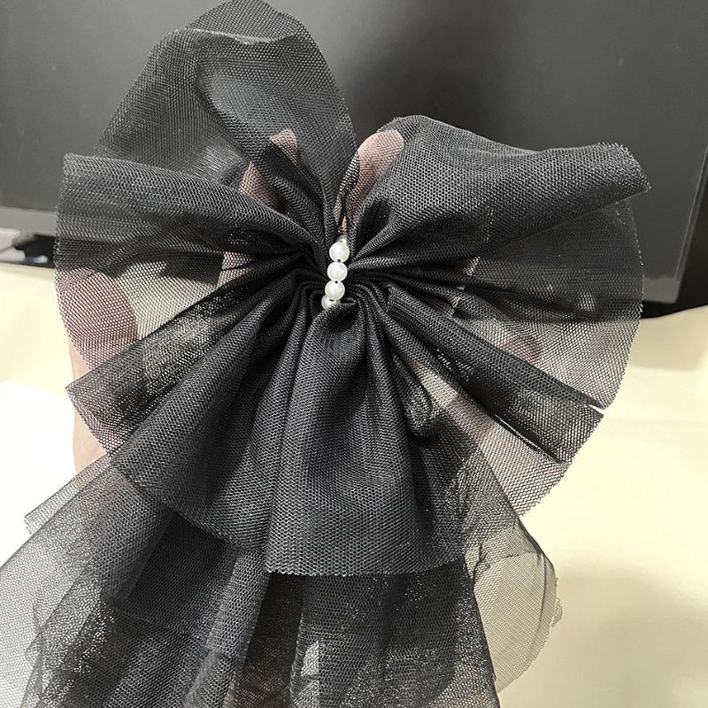 Vintage Large Mesh Bow Brooch Dual-Purpose Collar Pin Hair Clip For Women Tie Corsage Clothing Decoration Accessories