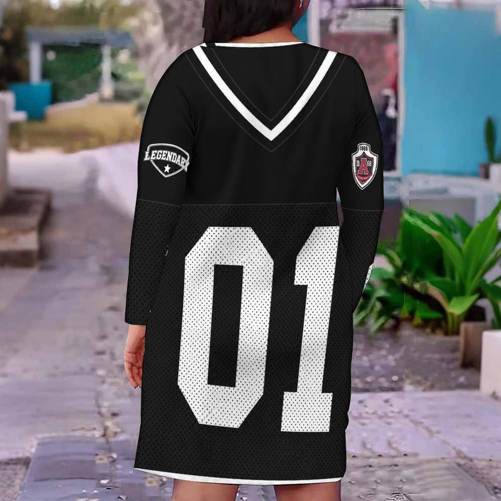 Women Plus Size V Neck Long Sleeve Geometric Printed Straight Dress White Black Orange