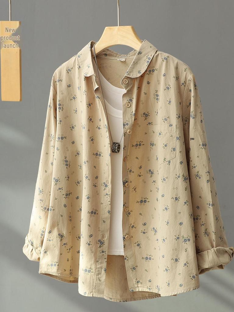 Women's Floral Print Cotton Long Sleeve Shirt - 2026 Spring Collection