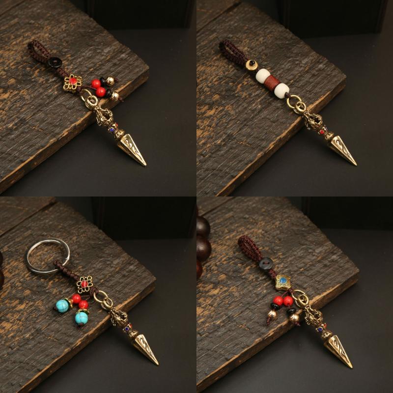 Tibetischer Buddhistischer Vajra Schlüsselanhänger Messing Diamantiert Vintage Amulett Anhänger Für Männer Handgefertigt Auto Schlüsselanhänger Mit Geflochtenem Seil Glücksbringer Geschenk