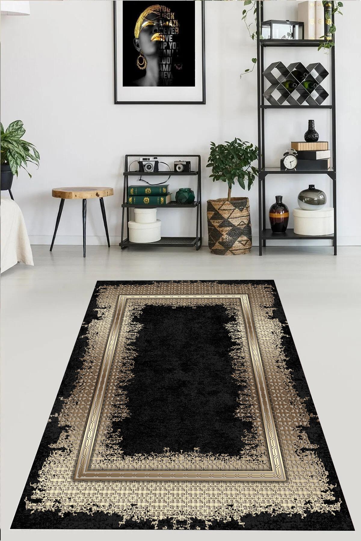 

YTRHOME Home Modern PL1010 Нескользящая точечная основа с цифровой печатью нового поколения, ковер для гостиной, кухни, прихожей и напольный коврик 50 x 80 серый/чёрный