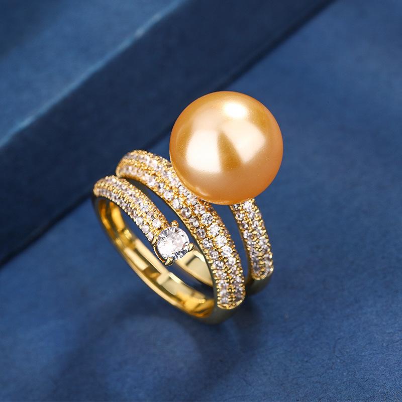 Schmuck Kupfer Vergoldet Simulationsperle Temperament Persönlichkeit Damenring Ring 12Mm
