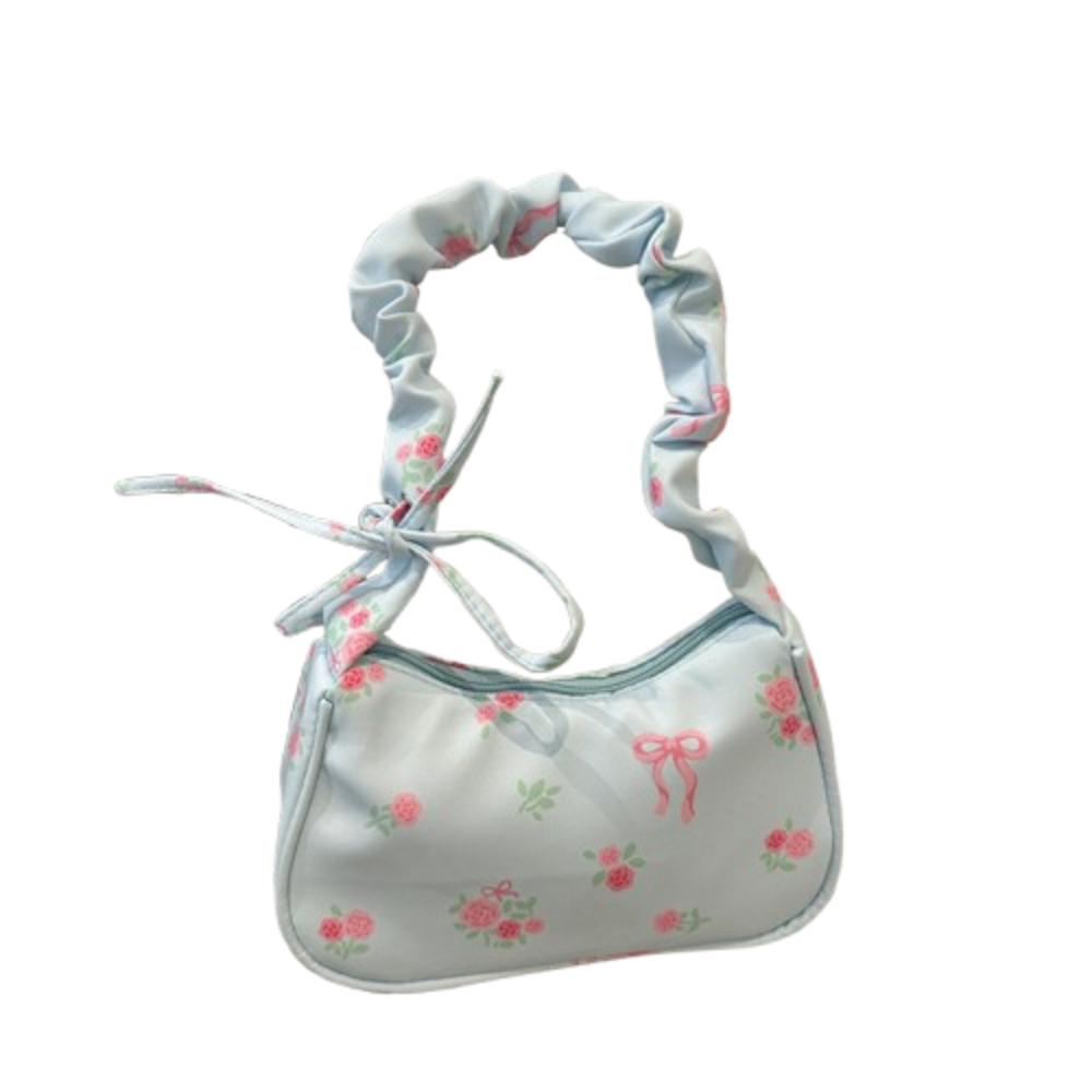 

Милая нейлоновая сумочка с рюшами, цветочная сумка на плечо, корейский стиль, цветочная плиссированная сумка под мышкой, подарки синий