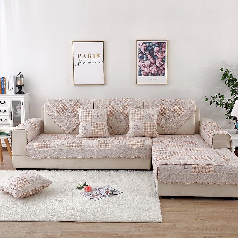 Pastoral Patchwork Fashion Home Cotton Sofa Cushion Fabric Quilted Non-Slip Sofa Cushion Cushion Covers