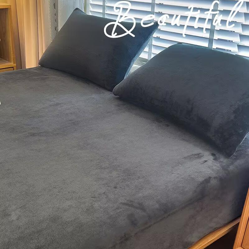 Soft Warm Plush Fitted Sheet Elastic Mattress Cover Fluffy Coral Fleece Bed Linen Winter Couple Luxury Double Bed Bedding