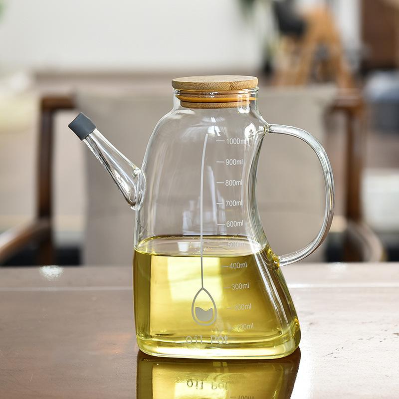 Leak-Proof Glass Oil Pot with Scale - Large Capacity Kitchen Bottle for Oil, Soy Sauce, and Vinegar