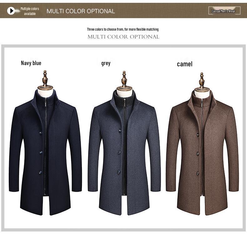 Autumn/Winter Men's Non-Iron Woolen Business Coat with Thick Lining, Fashionable.