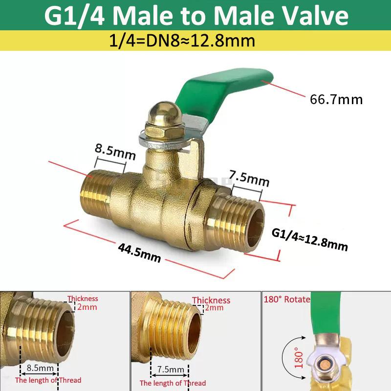 Brass Ball Valve 3/8'' 1/4'' 1/2" Male To Female Thread Connector Joint Copper Pipe Fitting Coupler Adapter 8/10/12mm Hose Barb