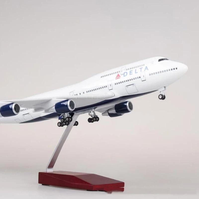 

Модель самолета 1:Модель самолета 747 масштаба 150, 47 см, Delta Boeing B747 из литой смолы со светодиодной подсветкой для коллекционера, для гостиной NO LED