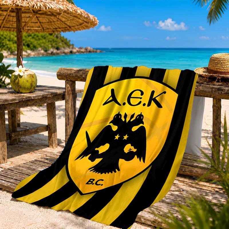 Asciugamano da Spiaggia con Stemma Calcio Aek, Asciugatura Rapida, Facile da Curare, Adatto sia per il Fitness che per le Vacanze al Mare, Essenziale per lo Sport