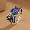 Vintage Blackened Enamel Goldfish Ring For Women Ethnic Adjustable Koi Fish Band Jewelry