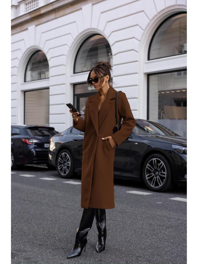 2024 Bestseller Women's Winter Simple Solid Long Sleeve Mid-Length Wool Coat