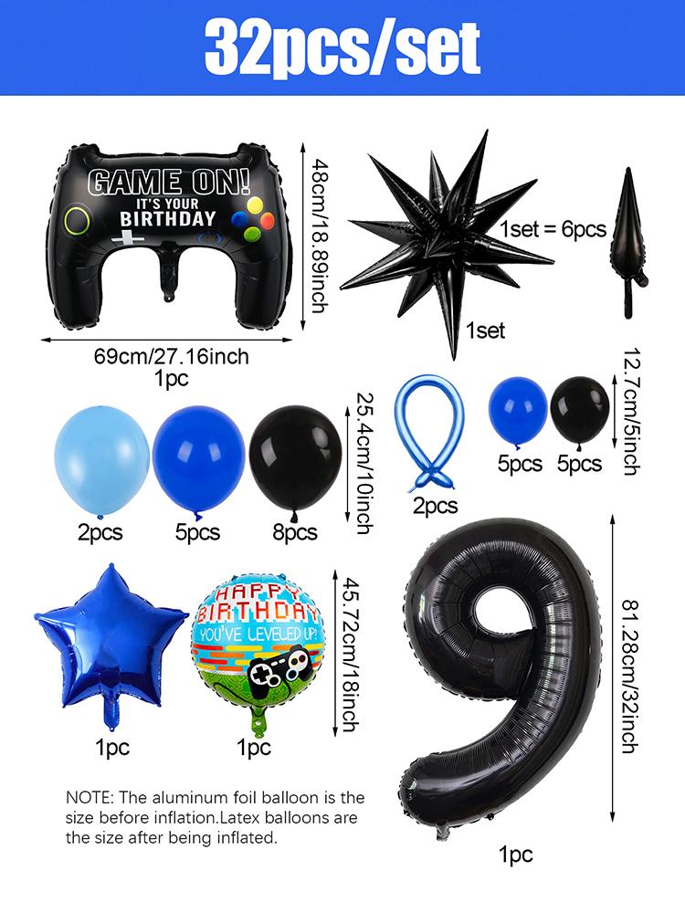 1set Video Game Theme Number Birthday Set Game Controller Balloons Black 1-15 Number Balloons Gamer Kids Birthday Party Decors