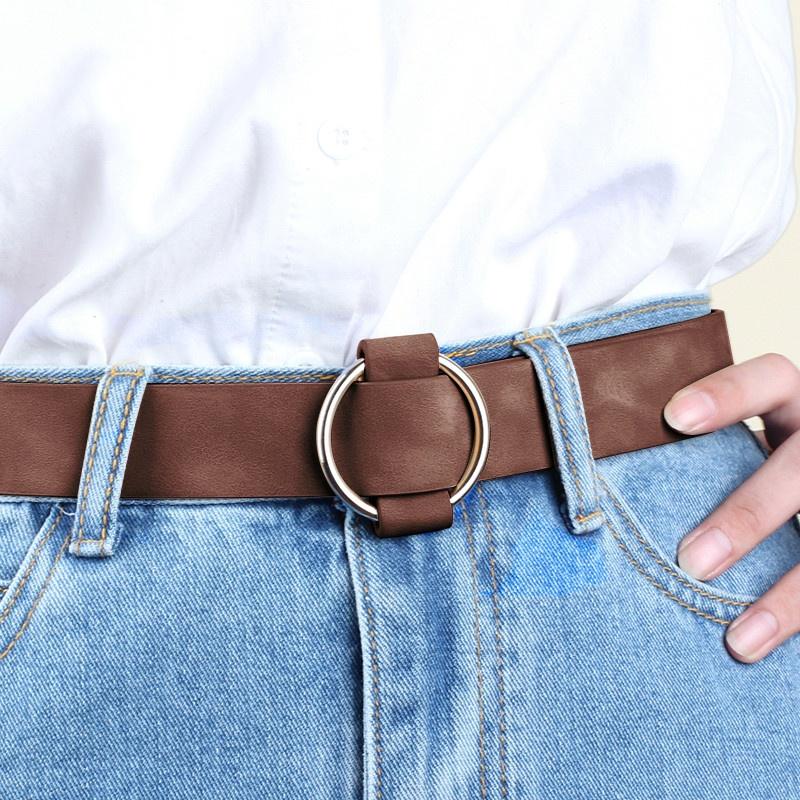 Ladies Fashion Needle-free Metal Round Buckle Belt Casual Wide Belt