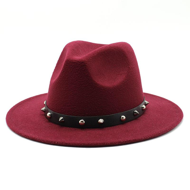 Tweed Hat Black Top Hat Big Brim Rivet Belt Buckle Jazz Hat Felt Hat