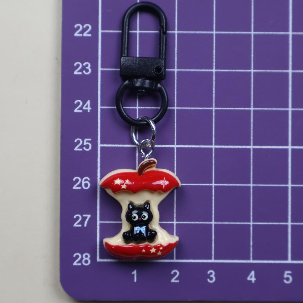 Cartoon Resin Black Cat Christmas Apple Keychain Pendant for Backpacks