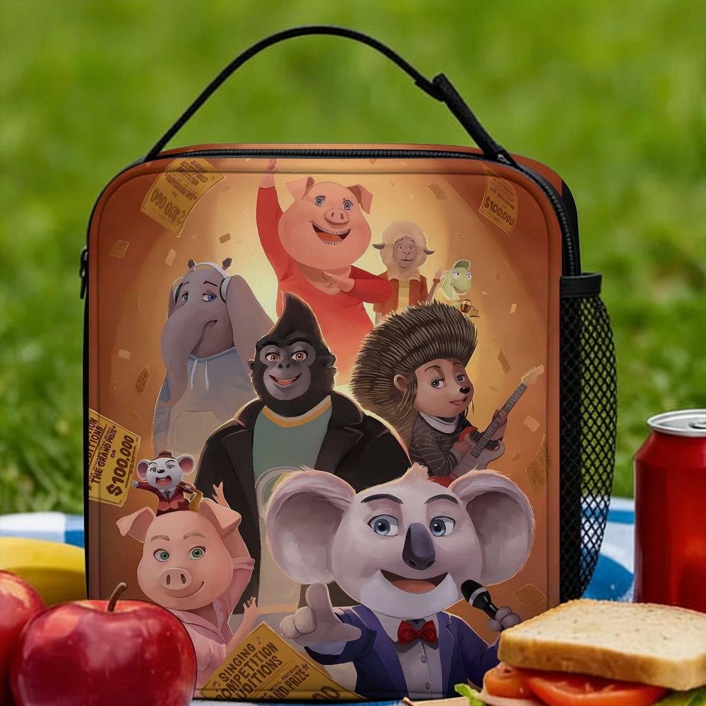 Sing Movie Characters Lunch Bag Funny Lunch Box Travel Portable Thermal Lunch Bags For Women Oxford Print Cooler Bag