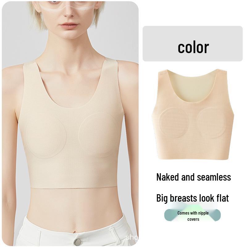 Damen Brustbinde Tanktop - Anti-Nippel, Minimiert Große Brüste, Stoßfest für Sport, Reißverschluss-Stil, Dünn, Brustwickel.