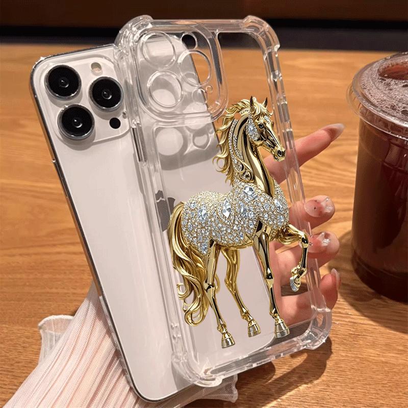 Golden Horse pattern phone case suitable for iPhone 17 16 15 14 13 12 11 Pro/Max/Plus anti drop and shockproof back cover