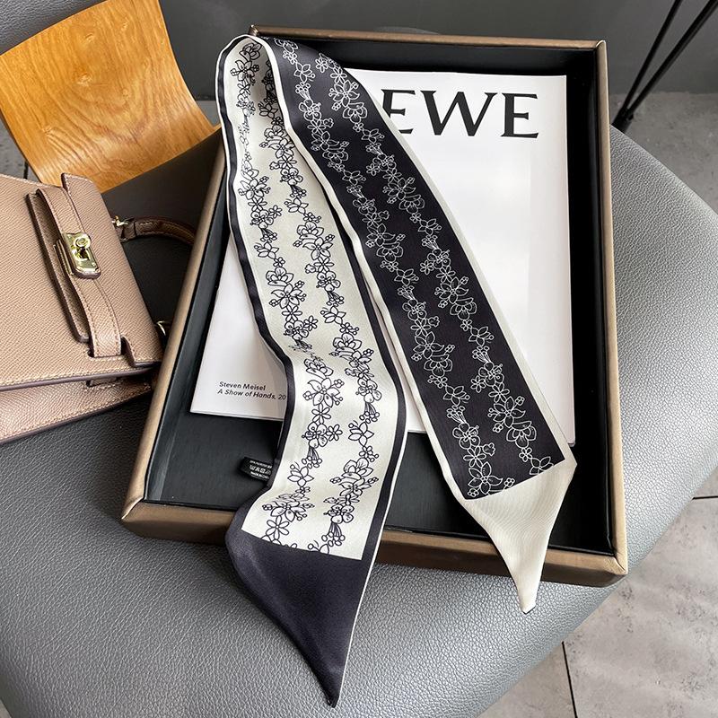 Langer, dünner Seidenschal für Damen, Haarband, Krawatte, Design-Print, Luxusmarke, Haarreifen-Accessoires, coole Mädchen-Schals, Sommer 2021