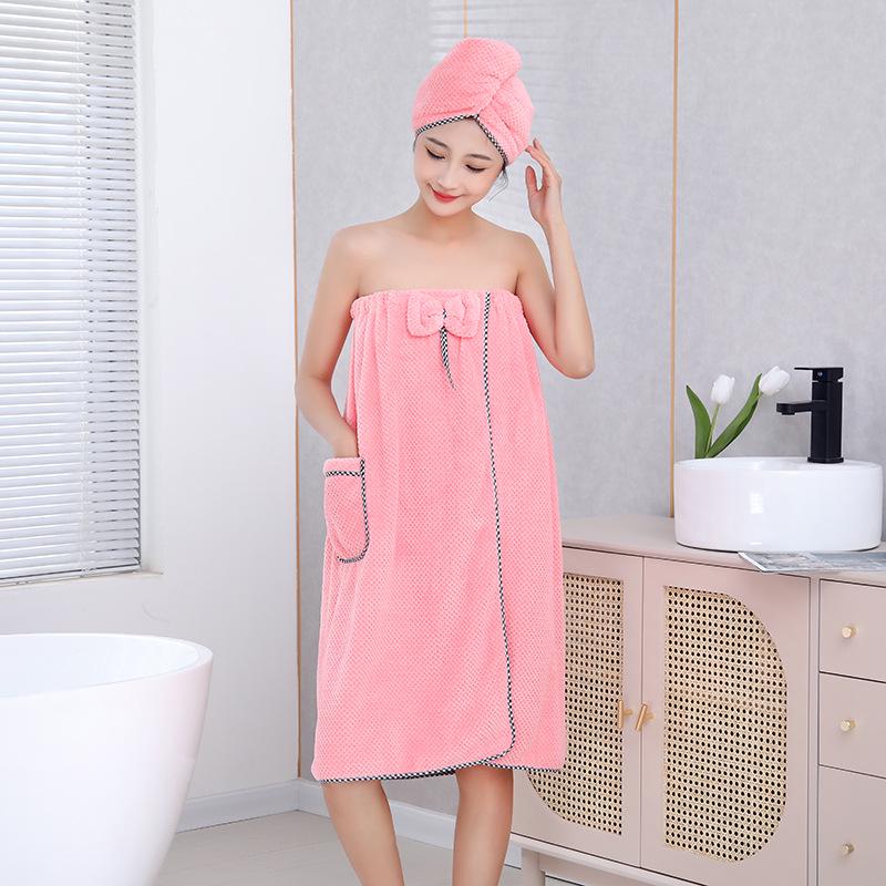 Pineapple Grid Strapless Bathrobe: Thick Absorbent Coral Fleece Towel for Adults, Home Use, Wear or Wrap