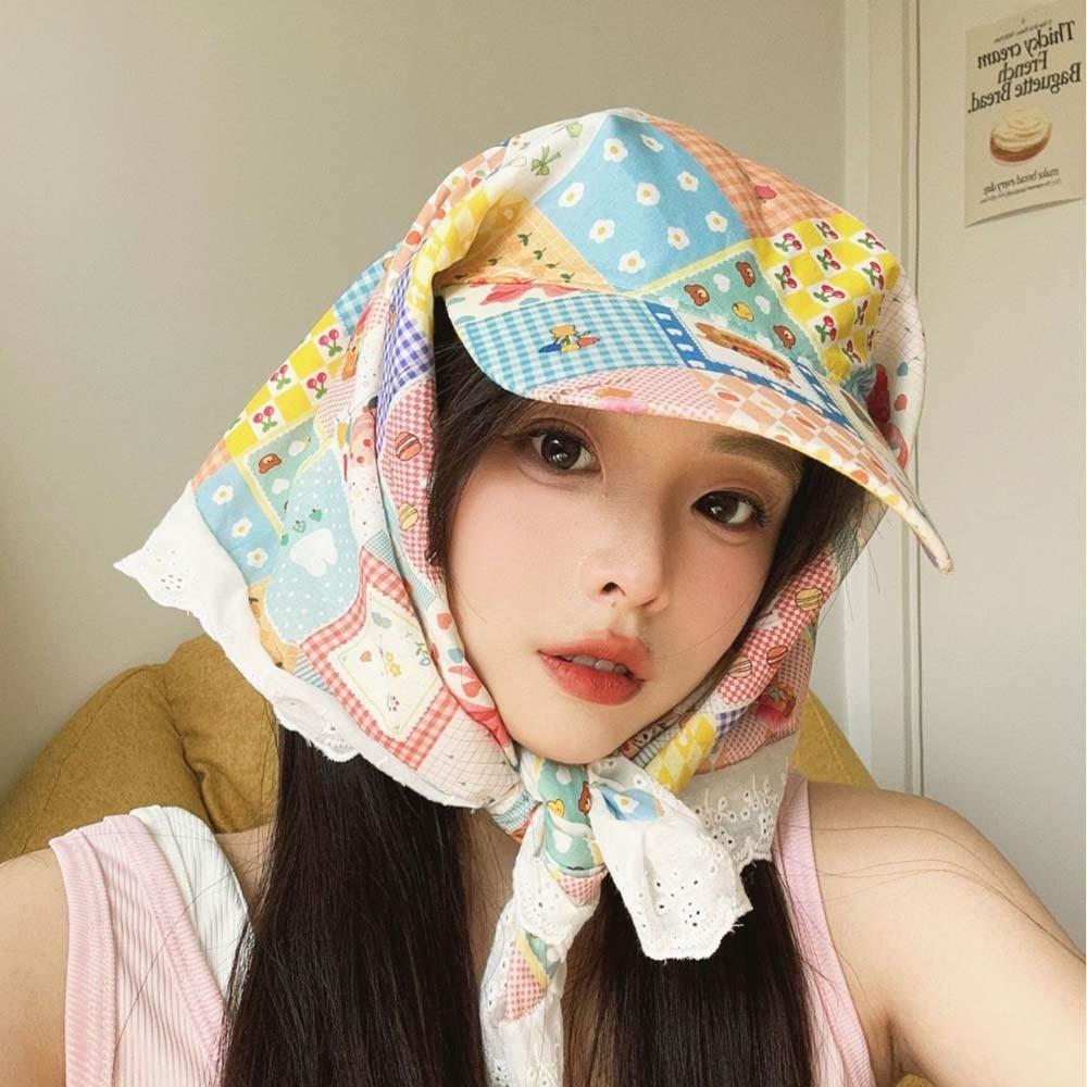 Rural Style Headscarf Baseball Hat Lace Triangle Headscarf Hat Cycling Scarf Peaked Cap Camping