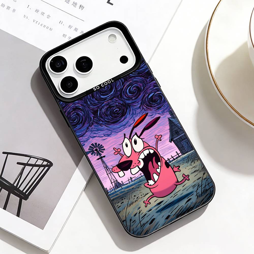 C-Courage the Cowardly D-Dog Phone Case For iPhone17,16,15,14,13,12,11 Plus,Pro Max Black Border Silver  Plated Cover