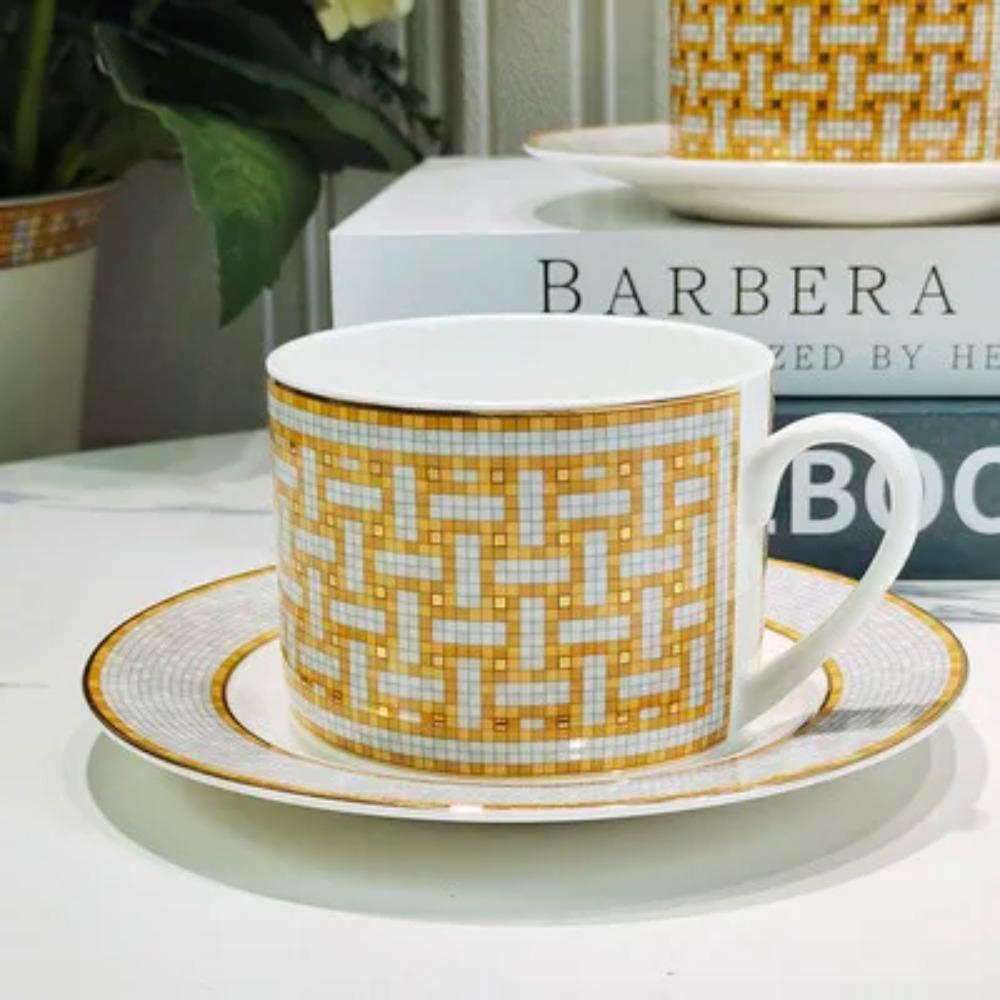 

Классическая мозаичная чайная чашка и блюдце, золотая керамическая кружка, креативная посуда с подарочной коробкой, бесплатная доставка